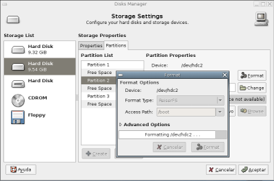 Disks-admin formatting a partition