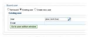 Existing user option in resources editing window