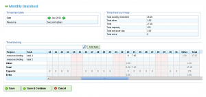 Monthly timesheet editing window
