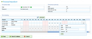 Pop-up to mark task as finished in personal timesheets