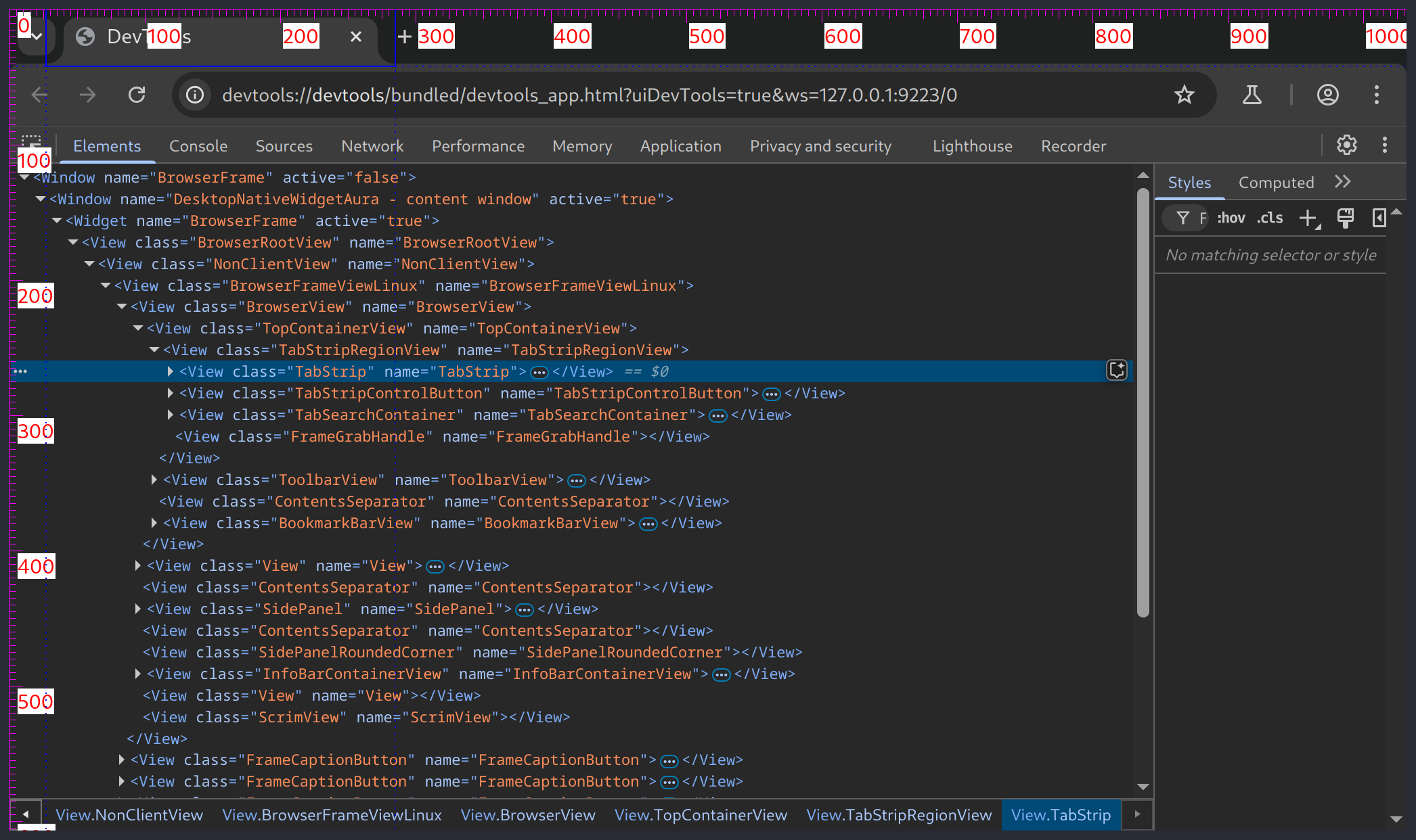 Screenshot of Chromium's DevTools in 'Inspect Native UI' mode