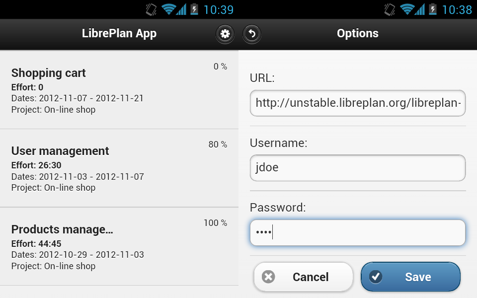 LibrePlan mobile app screenshots