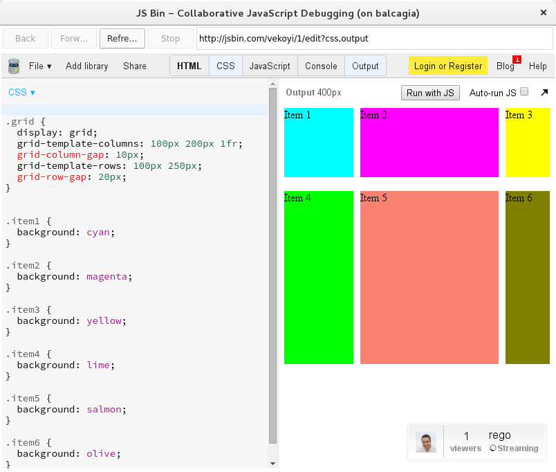 Screenshot of a grid layout example using gutters