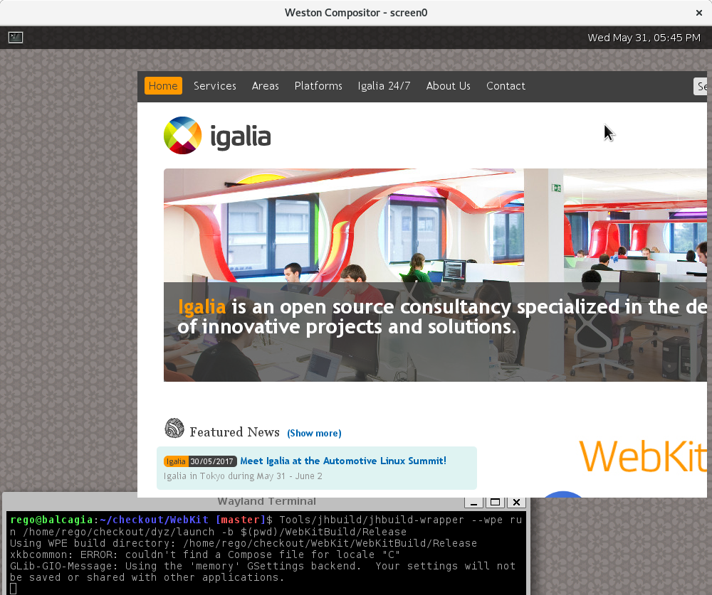 Screenshot of WPE opening igalia.com