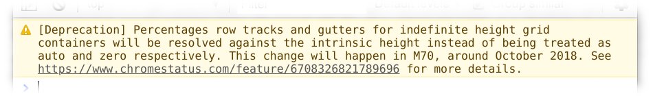 Screenshot of the deprecation message in the JavaScript console