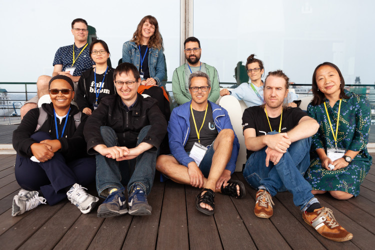 Picture of some members of the Web Platform team during Igalia Summit in June 2022. From left to right: Brenna Brown, Rob Buis, Cathie Chen, Frédéric Wang, Valerie Young, Manuel Rego, Javier Fernández, Andreu Botella, Sergio Villar, Ziran Sun