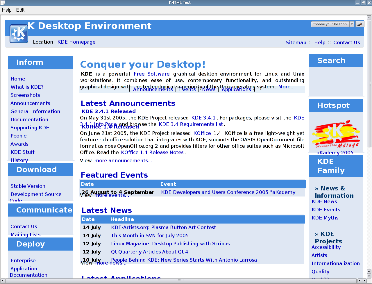 Rendering of kde.org using khtml2