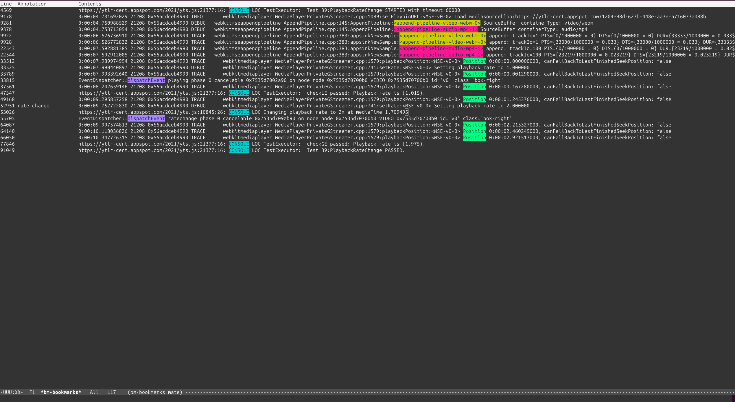 Highlighting strings in bm-show.