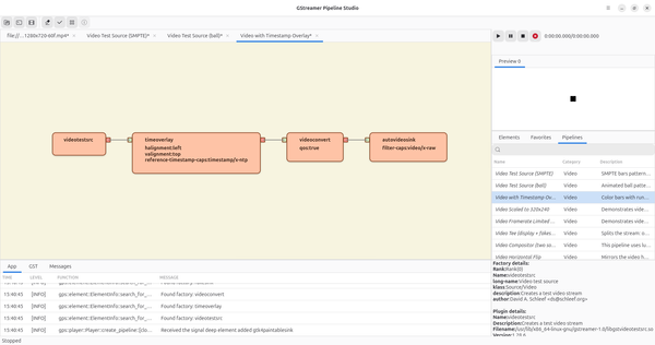 The Pipelines tab with a timestamp overlay pipeline