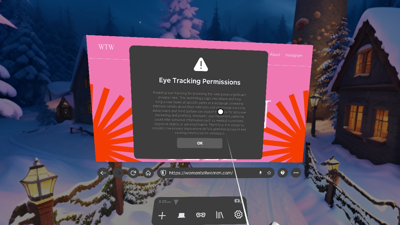 Alert dialog warning about eye tracking technology risks