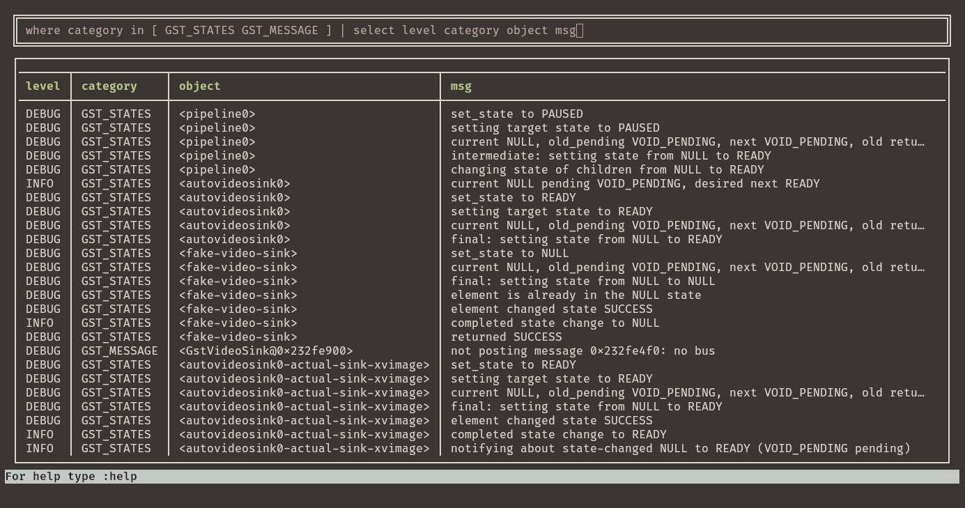 Example of using the explore command and its REPL. The top of the window shows the current command, with the resulting data underneath as a table.