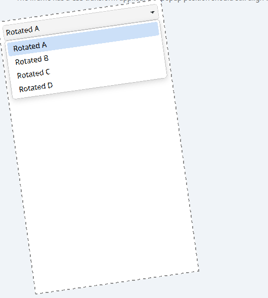 A context menu inside a rotated container